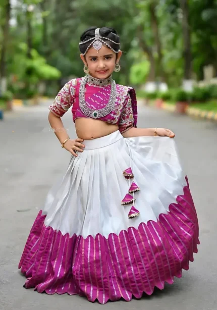 Chelline Embroidered Sequins Cut Work Design South Indian Kids Lehenga