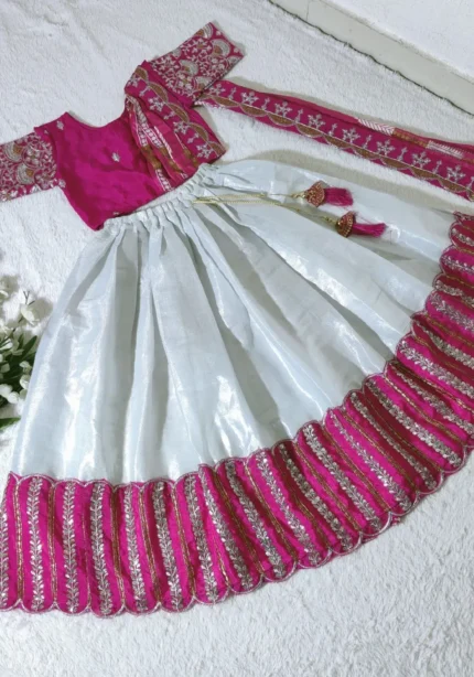 Chelline Embroidered Sequins Cut Work Design South Indian Kids Lehenga