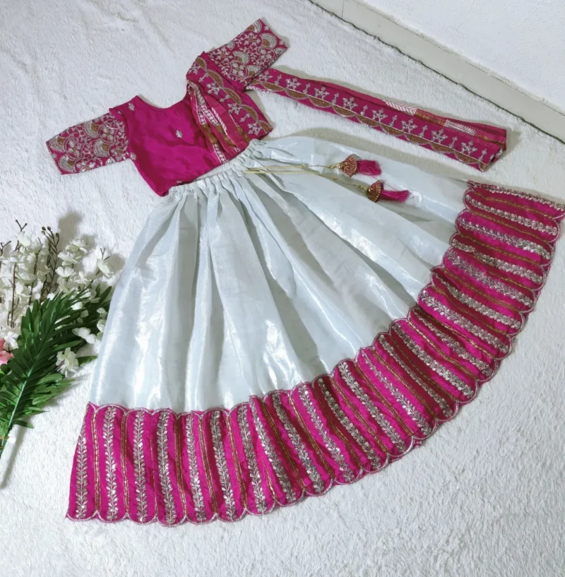 Chelline Embroidered Sequins Cut Work Design South Indian Kids Lehenga