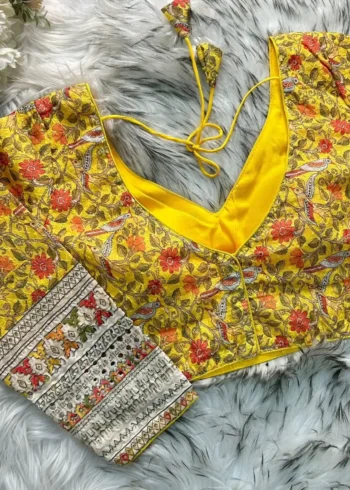 Chikankari Work Kalamkari Printed Long Sleeves Blouse