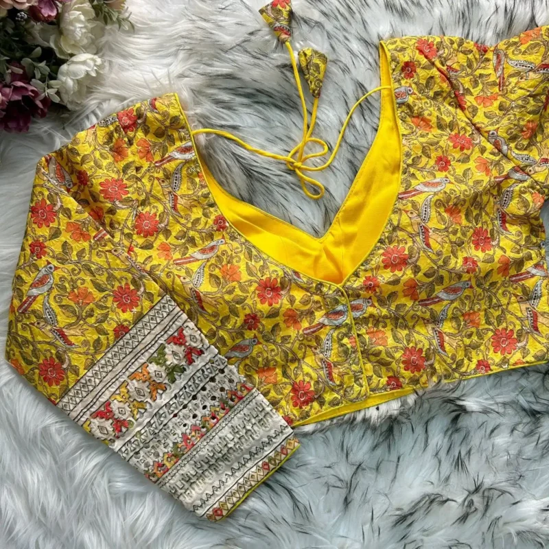 Chikankari Work Kalamkari Printed Long Sleeves Blouse