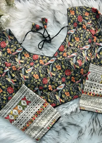 Chikankari Work Kalamkari Printed Long Sleeves Blouse