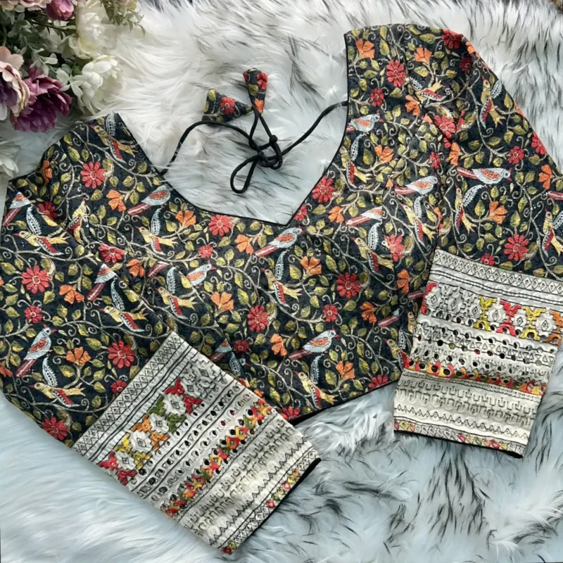 Chikankari Work Kalamkari Printed Long Sleeves Blouse