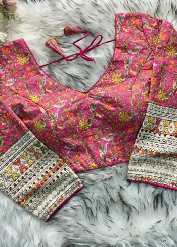 Chikankari Work Kalamkari Printed Long Sleeves Blouse