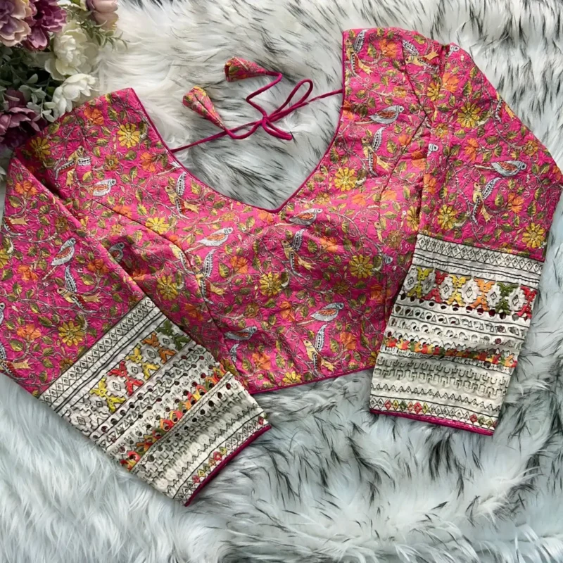 Chikankari Work Kalamkari Printed Long Sleeves Blouse