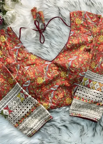 Chikankari Work Kalamkari Printed Long Sleeves Blouse
