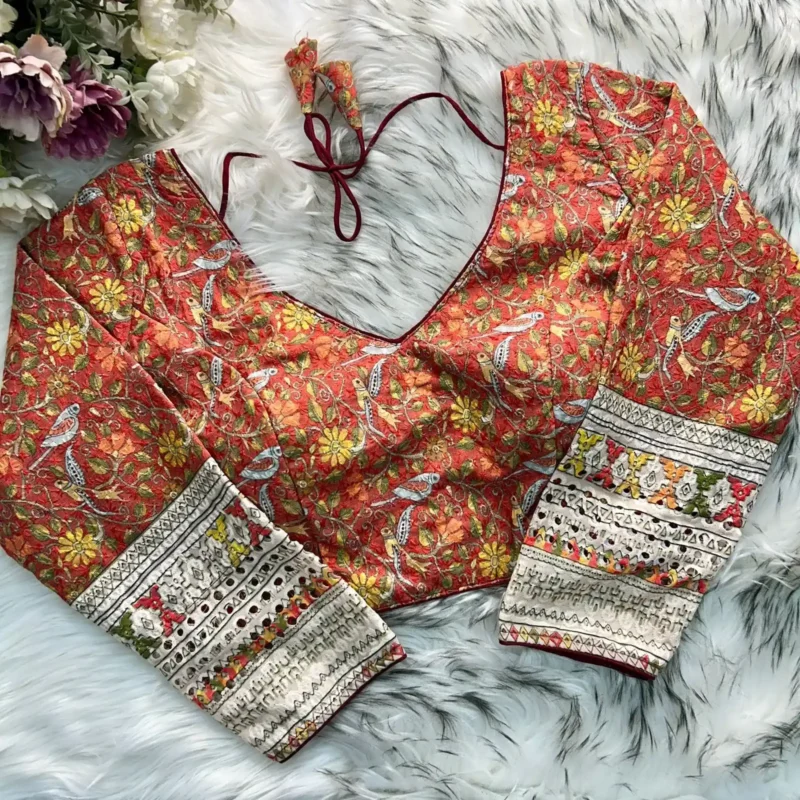 Chikankari Work Kalamkari Printed Long Sleeves Blouse