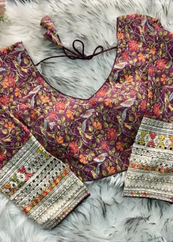 Chikankari Work Kalamkari Printed Long Sleeves Blouse
