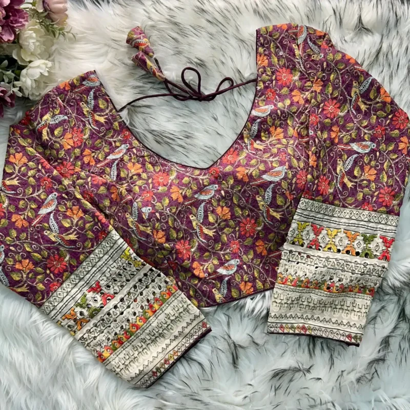 Chikankari Work Kalamkari Printed Long Sleeves Blouse
