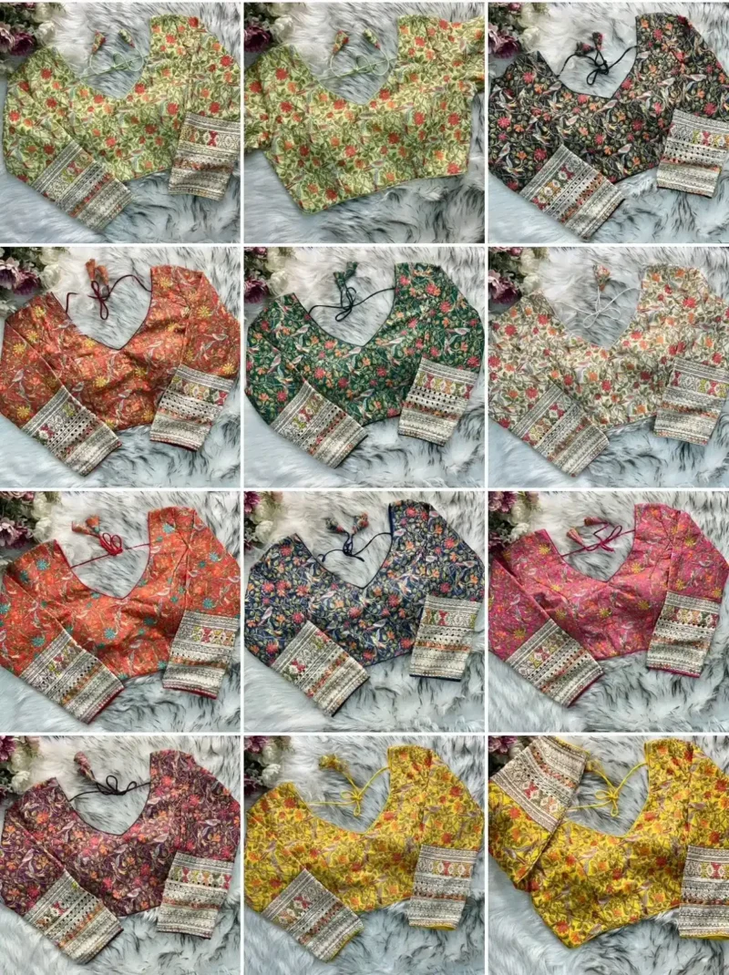 Chikankari Work Kalamkari Printed Long Sleeves Blouse