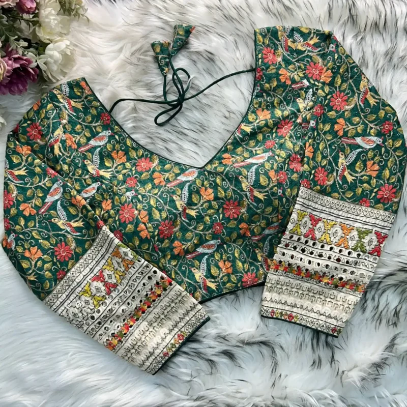 Chikankari Work Kalamkari Printed Long Sleeves Blouse