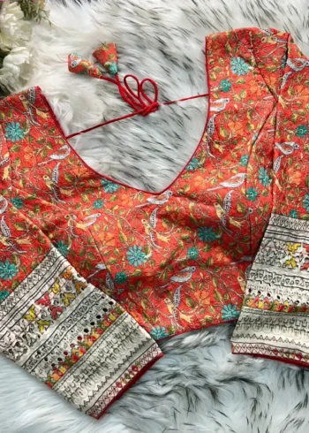 Chikankari Work Kalamkari Printed Long Sleeves Blouse