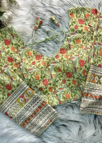 Chikankari Work Kalamkari Printed Long Sleeves Blouse