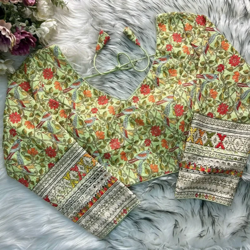 Chikankari Work Kalamkari Printed Long Sleeves Blouse