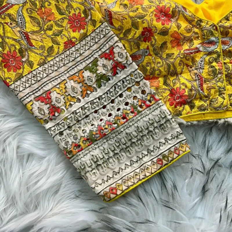 Chikankari Work Kalamkari Printed Long Sleeves Blouse