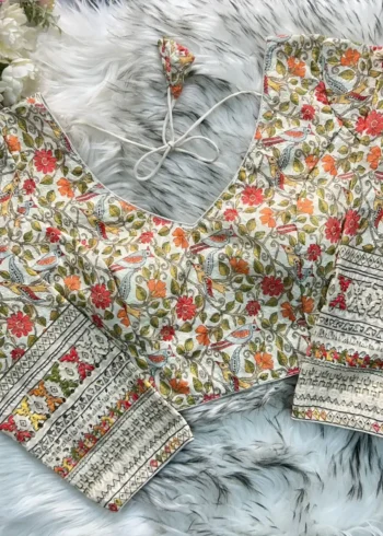 Chikankari Work Kalamkari Printed Long Sleeves Blouse