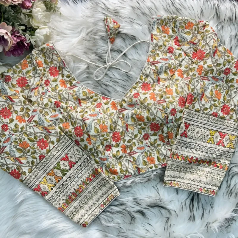 Chikankari Work Kalamkari Printed Long Sleeves Blouse