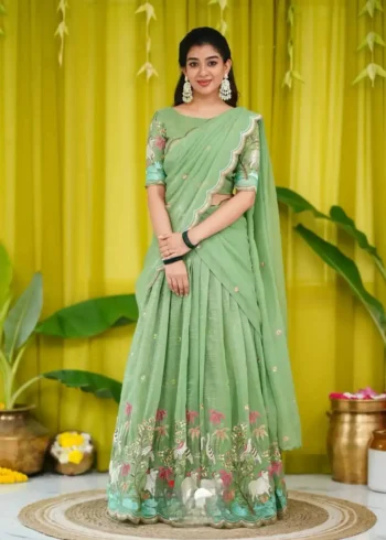 Chinon Heavy Embroidery & Thread Work Festival Lehenga Choli