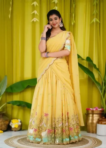 Chinon Heavy Embroidery & Thread Work Festival Lehenga Choli