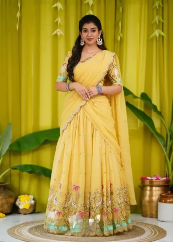 Chinon Heavy Embroidery & Thread Work Festival Lehenga Choli
