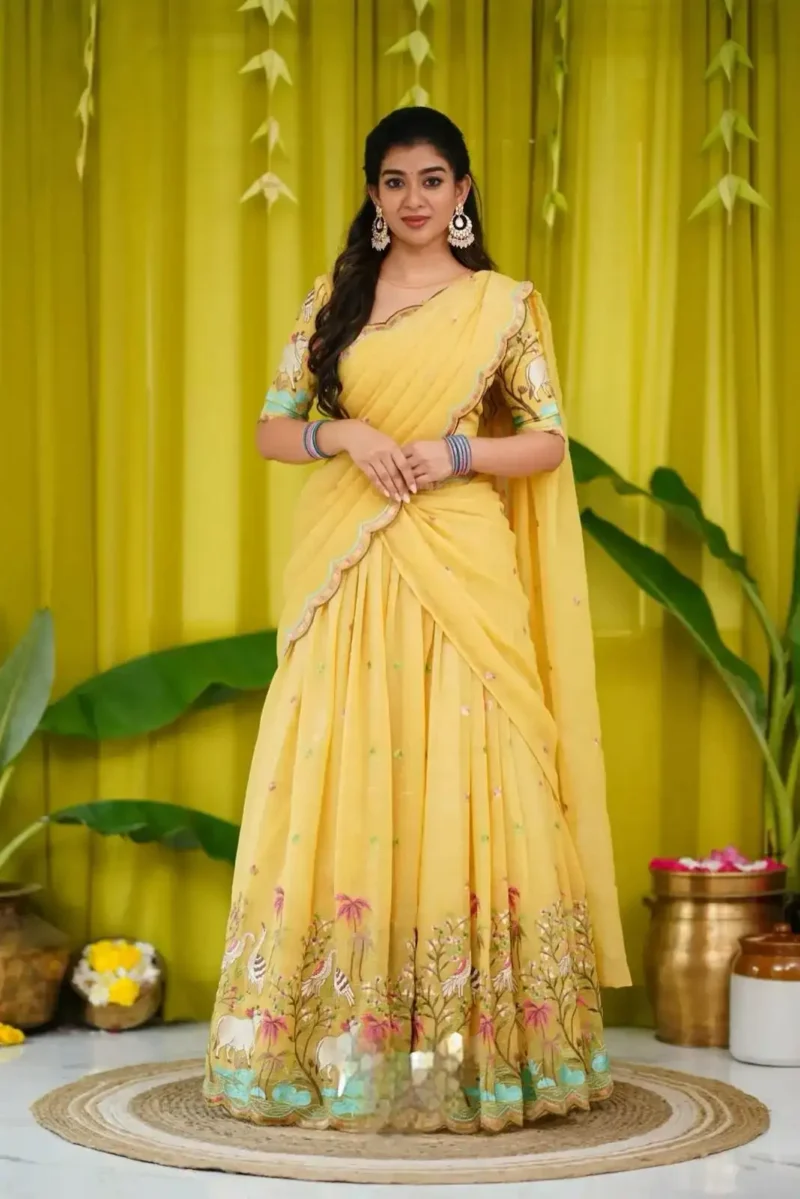 Chinon Heavy Embroidery & Thread Work Festival Lehenga Choli
