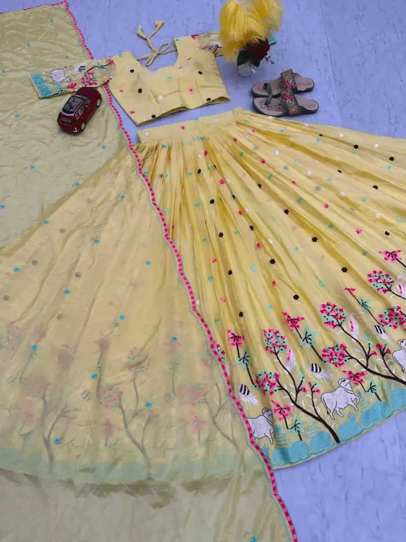 Chinon Heavy Embroidery & Thread Work Festival Lehenga Choli