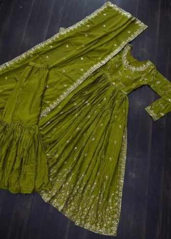 Chinon Rich Sequins Embroidered Wedding Sharara Suit