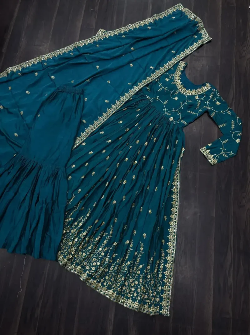 Chinon Rich Sequins Embroidered Wedding Sharara Suit