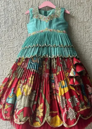 Chinon Silk fill fill border design Lehenga for Kids girls