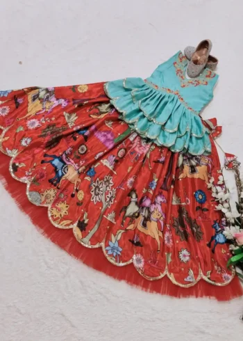 Chinon Silk fill fill border design Lehenga for Kids girls