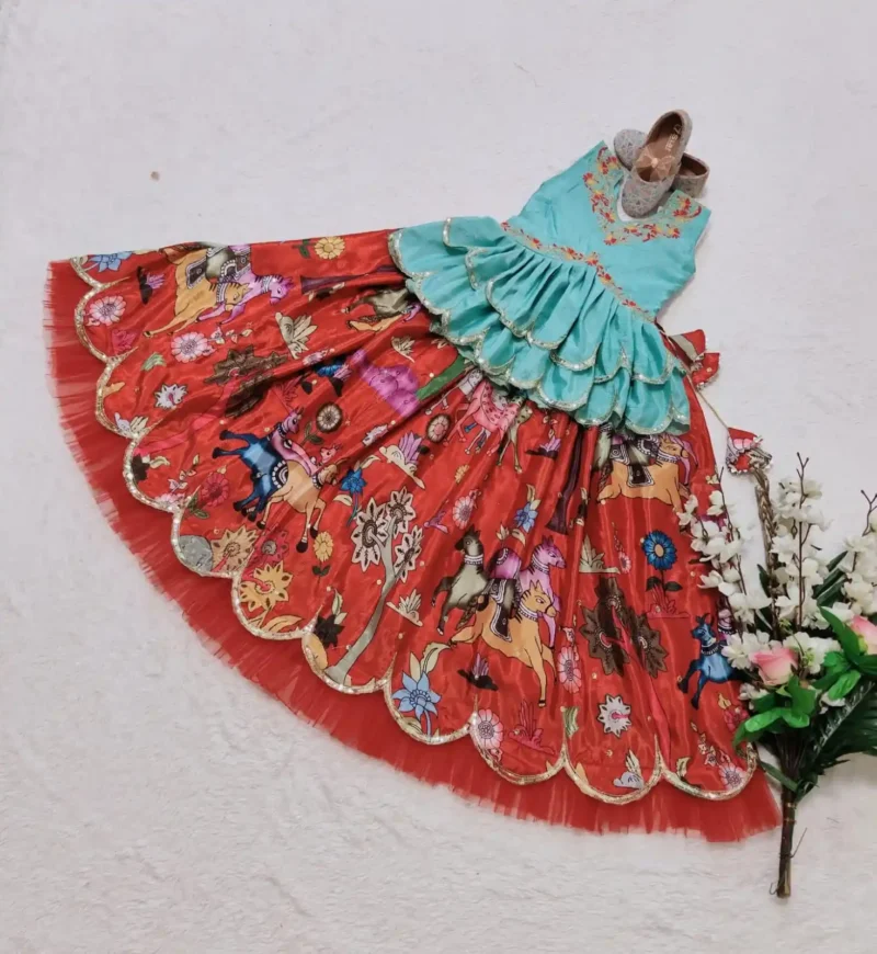 Chinon Silk fill fill border design Lehenga for Kids girls