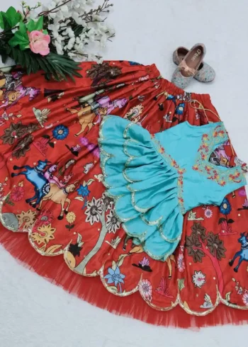 Chinon Silk fill fill border design Lehenga for Kids girls
