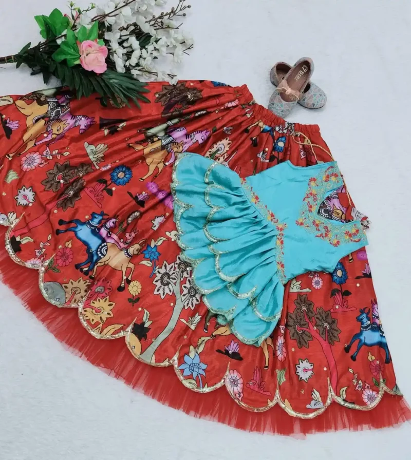 Chinon Silk fill fill border design Lehenga for Kids girls