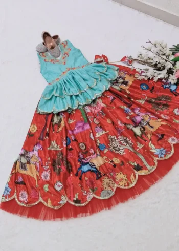 Chinon Silk fill fill border design Lehenga for Kids girls