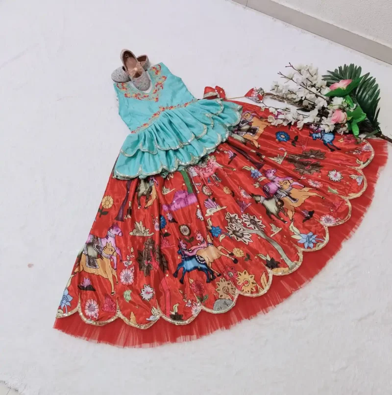 Chinon Silk fill fill border design Lehenga for Kids girls