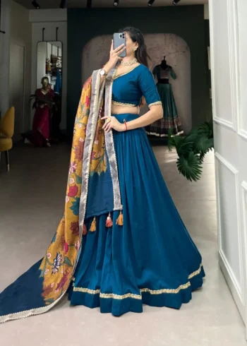 Chinon Silk Pattuvada Plain Lehenga Choli