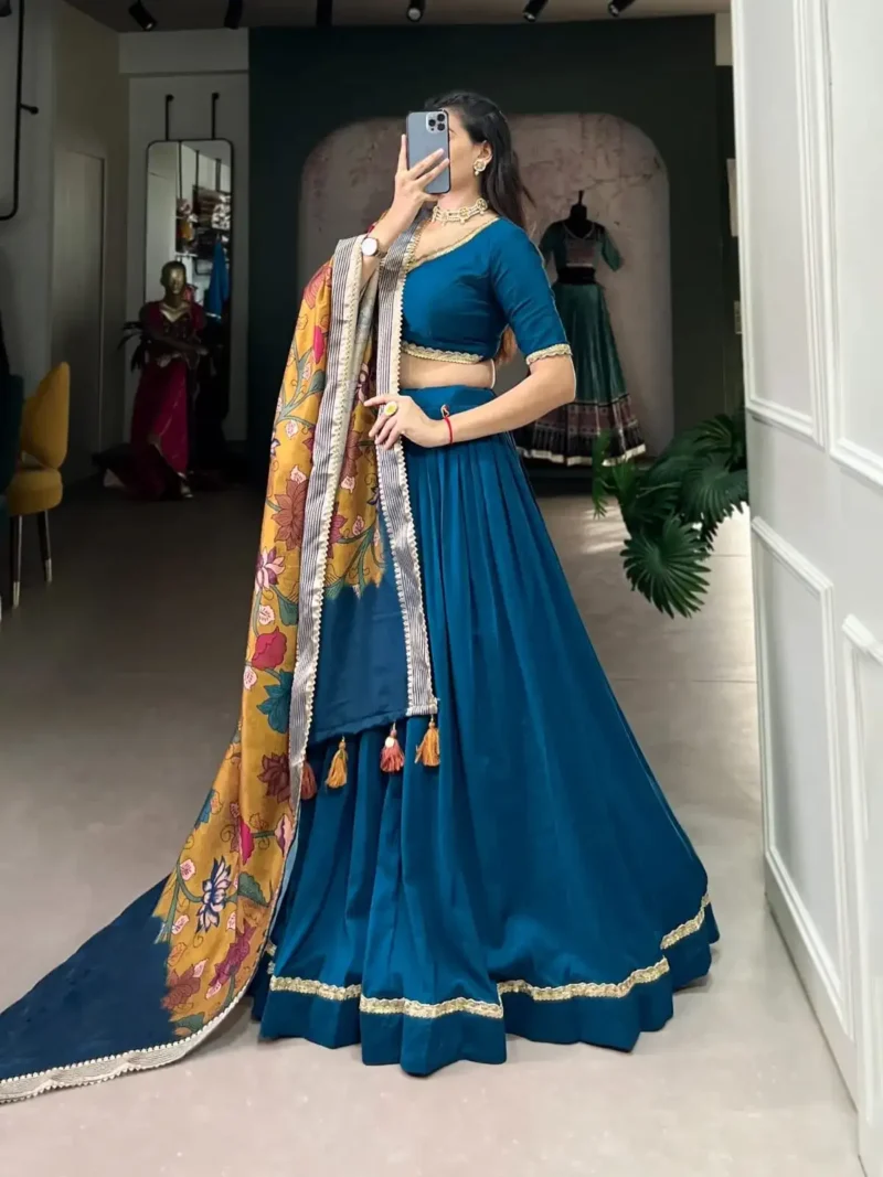 Chinon Silk Pattuvada Plain Lehenga Choli