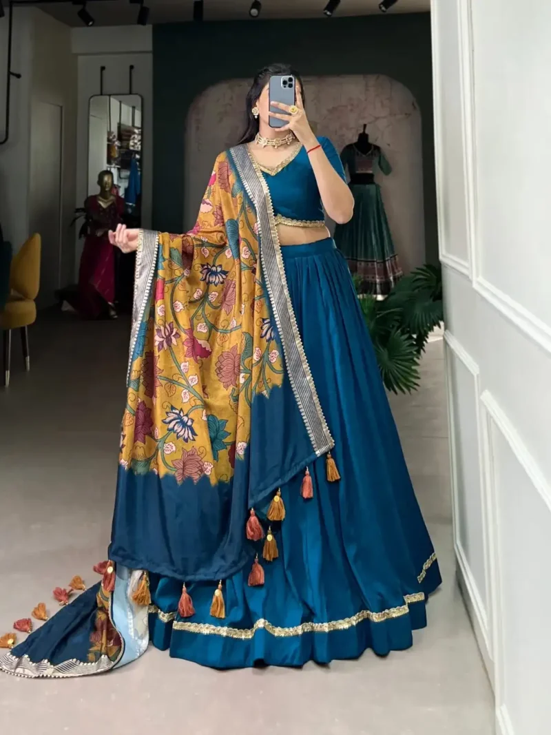 Chinon Silk Pattuvada Plain Lehenga Choli