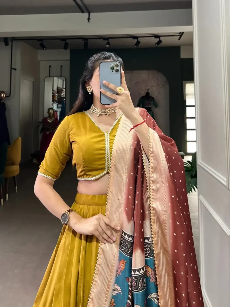 Chinon Silk Pattuvada Plain Lehenga Choli