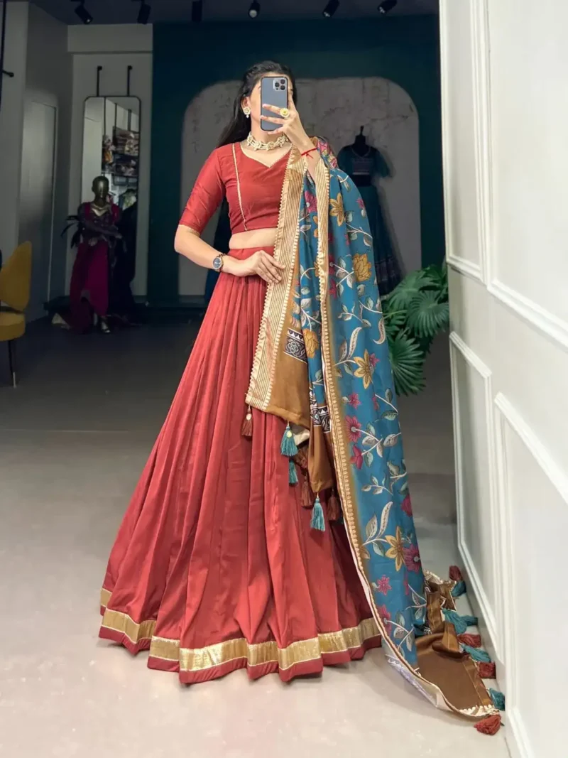 Chinon Silk Pattuvada Plain Lehenga Choli