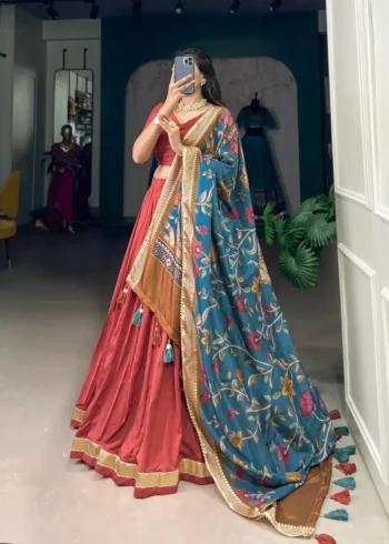 Chinon Silk Pattuvada Plain Lehenga Choli