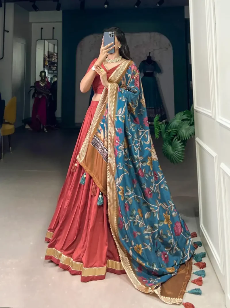Chinon Silk Pattuvada Plain Lehenga Choli
