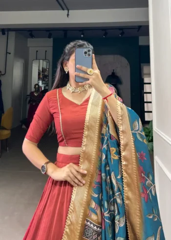 Chinon Silk Pattuvada Plain Lehenga Choli