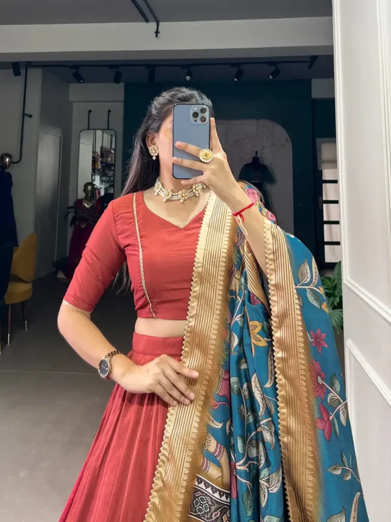 Chinon Silk Pattuvada Plain Lehenga Choli