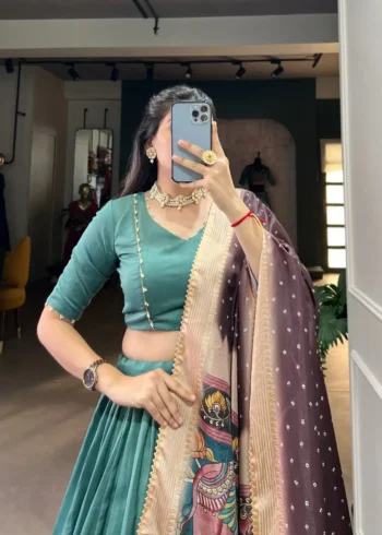 Chinon Silk Pattuvada Plain Lehenga Choli