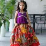 Chinon Silk Sequins Embroidered Kalamkari Lehenga for Kids Girls