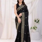 Chinon Silk Zari Embroidery Work Wedding Party Wear Saree