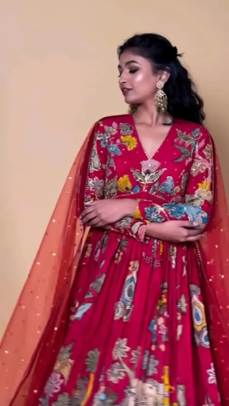 Cotton Digital Kalamkari Printed Designer Gown