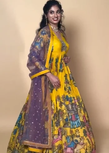 Cotton Digital Kalamkari Printed Designer Gown