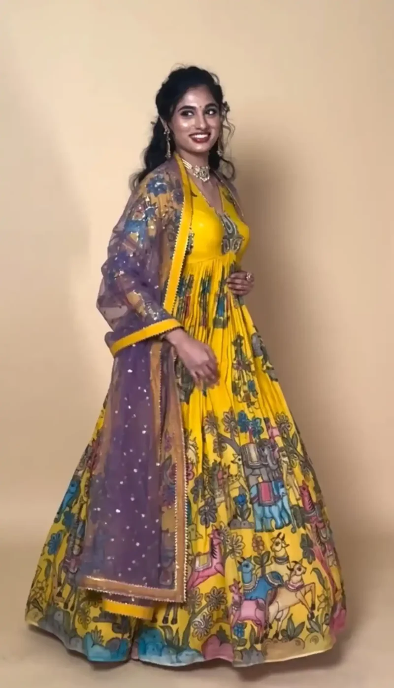 Cotton Digital Kalamkari Printed Designer Gown